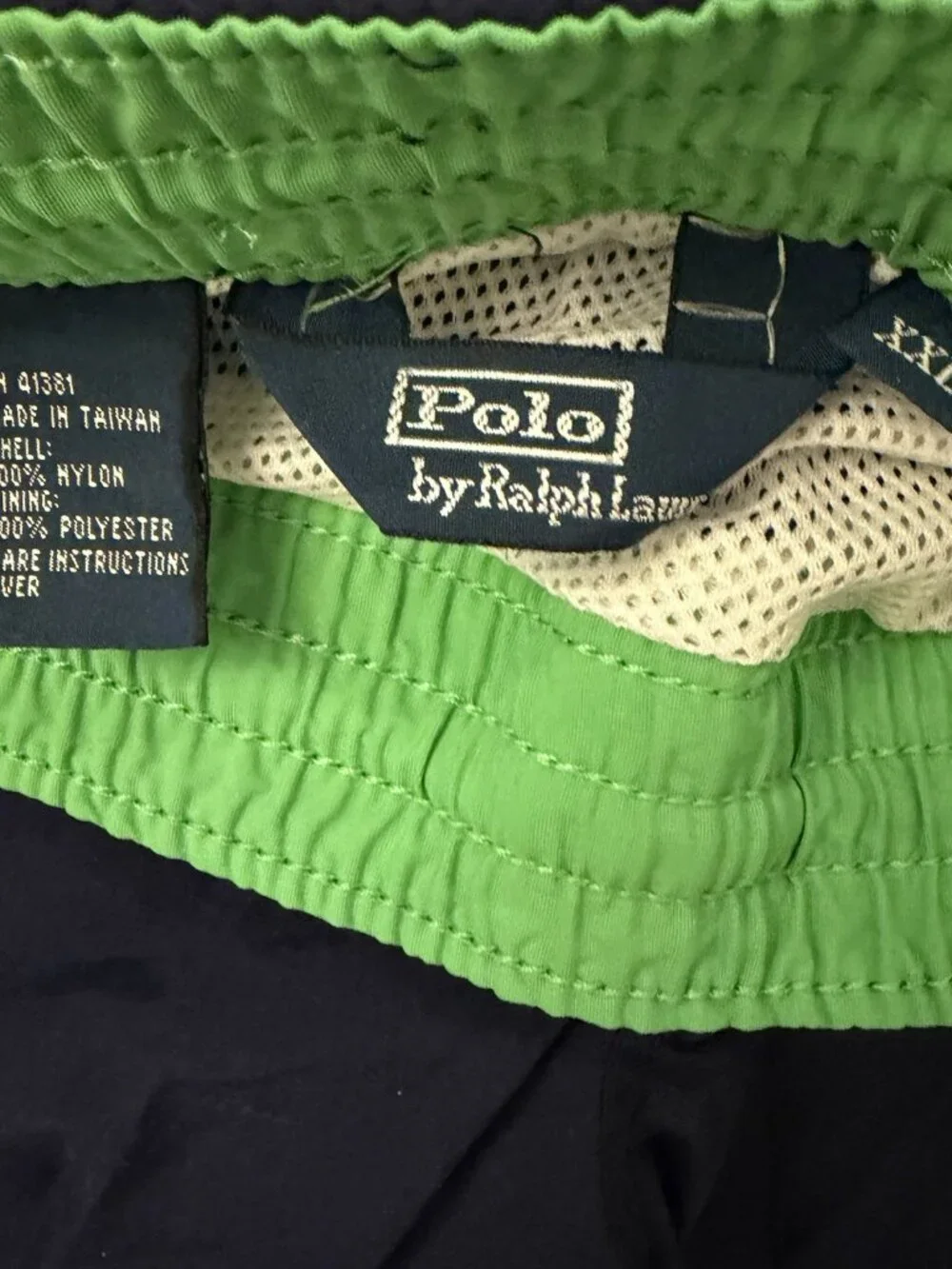 Vintage Polo Ralph Lauren Swim Trunks Shorts XXL Navy Green Mesh Lined RN 41381
